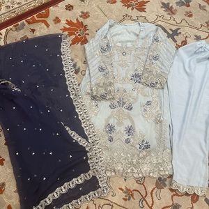 New 3 piece chiffon wedding party dress Pakistani salwarkameez xl afrozh